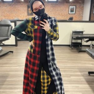 Long punk grunge 90s flannel plaid shirt jacket